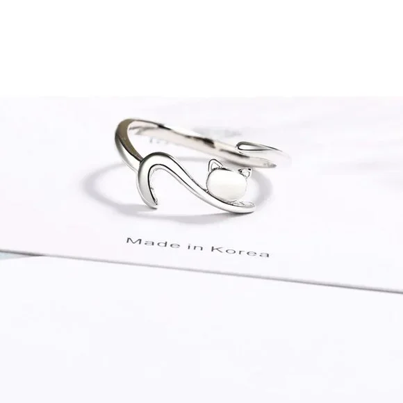 💎 Cat Lover Adjustable Ring 925 Sterling Silver Hugging Adjustable - Picture 4 of 6